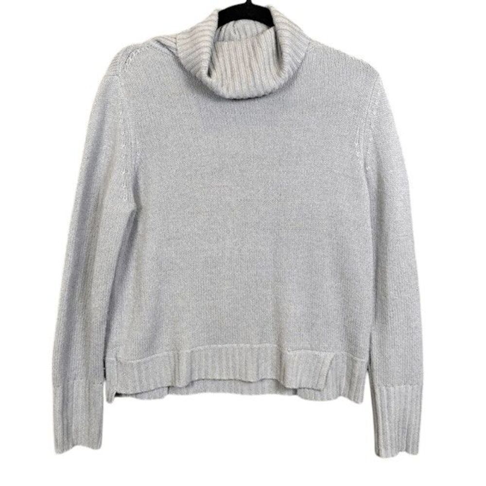 360 Cashmere Gray Turtleneck Sweater 100% Cashmere Notched Hem Size Small‎